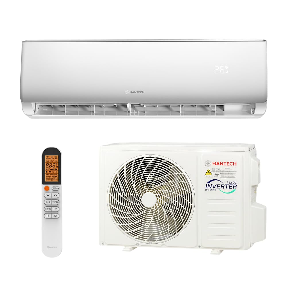 HANTECH Split Klimaanlage 9000 BTU 2,6 kW Inverter Set - Klimagerät mit App-Funktion zum Kühlen und Heizen – Modell Elegant (bis 30m²)