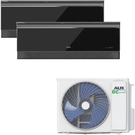 Belvit AUX Multi Split Klimaanlage Set, 27.000 BTU, 2x 12.000 BTU, Schwarz | 2 Räume effizient klimatisieren mit 7,9 kW Außengerät, 2 leistungsstarken Wandgeräten und App-Steuerung.
