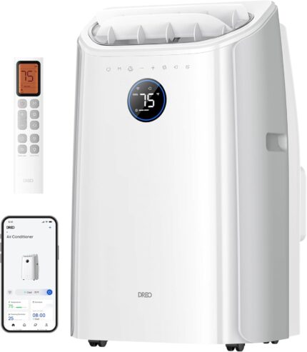 DREO 12000 BTU Mobiles Klimagerät (3-in-1 Kühlen/Ventilieren/Entfeuchten), leise für Schlafzimmer/Büro, Steuerung per App/Sprachbefehl/Fernbedienung, drainagefrei, Fenster-Set, 3,2 L/h, AC516S