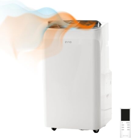 EVVO Mobile Klimaanlage Kalt und Wärme, Klasse A, 12.000 BTU, Fernbedienung und 24-Stunden-Timer, 4-in-1, Luftentfeuchter, Belüftung, bis zu 26 m² (Modell: CLIMA P12 Kalt und Wärme)
