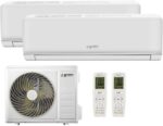 Plus Klimaanlage Dual Split 9000+9000 BTU, Wi-Fi, R32, Energieeffizienz A++/A+, Klimagerät mit Zwei Inneneinheiten und 1 Außeneinheit, Fernbedienung, App-Steuerung, Niedriger Verbrauch