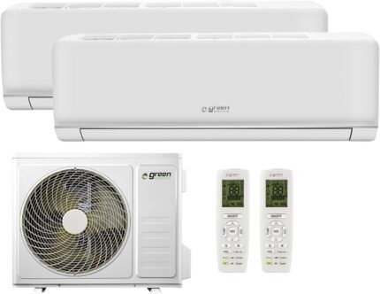 Plus Klimaanlage Dual Split 9000+9000 BTU, Wi-Fi, R32, Energieeffizienz A++/A+, Klimagerät mit Zwei Inneneinheiten und 1 Außeneinheit, Fernbedienung, App-Steuerung, Niedriger Verbrauch
