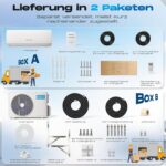 Split Klimaanlage 9000 BTU，4-in-1-Kältegerät mit Heizen, Kühlen, Entfeuchten und Lüften, bis52 m², ultraleise, Fernbedienung & APP, 24h-Timer/Schlaf/ECO-Energiesparmodus, inkl. Montagematerial