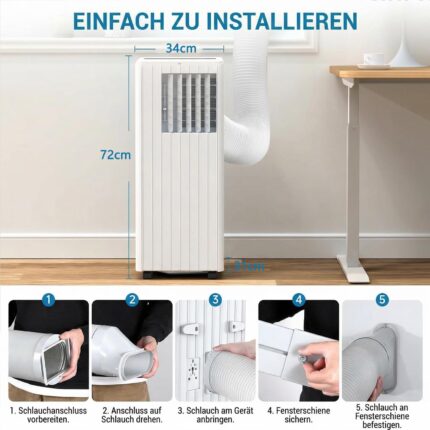 Garvee Klimaanlage Mobil Klimagerät 9000 BTU, 3 in 1 Kühlen Entfeuchten Lüftermodus Schlafmodus, 2.6KW Mobile Klima mit Abluftschlauch, Fernbedienung,24h-Time, Air Conditioner, Für Räume bis 20-35 m²
