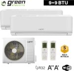 Plus Klimaanlage Dual Split 9000+9000 BTU, Wi-Fi, R32, Energieeffizienz A++/A+, Klimagerät mit Zwei Inneneinheiten und 1 Außeneinheit, Fernbedienung, App-Steuerung, Niedriger Verbrauch