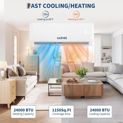 Garvee A++ Split-Klimaanlage 24000 BTU (7,2 kW), Inverter – Heiz- & Kühlfunktion, sehr leise (19 dB), antibakterieller Verdampfer, Aktivkohlefilter, WiFi & App-Steuerung, inkl. Montagematerial –