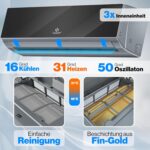 KESSER® Multisplit Klimaanlage 3 Innengeräte, 27000 BTU, Split Klimagerät Set mit WiFi/App, Heizen & Kühlen, Inverter, Eco-Modus, Luftentfeuchter & Ventilator, sehr leise, R32, Montagematerial